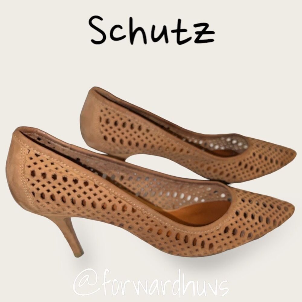 Schutz Scarpin Nobuck Biscuit Laser Cut Leather Heels Size 9 NEW - Picture 4 of 11
